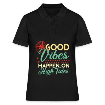 Good Vibes High Tides Boot Saying - Women's Polo Shirt - black - Front - Ailine (174cm)