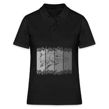 Fisch - Hecht - Fischen - Angeln - Fischer - Frauen Polo Shirt - Schwarz - Vorne - Ailine (174cm)