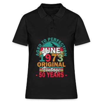 Juni 1973. Geburtstagsgeschenk Juni 1973. Juni. - Frauen Polo Shirt - Schwarz - Vorne - Ailine (174cm)
