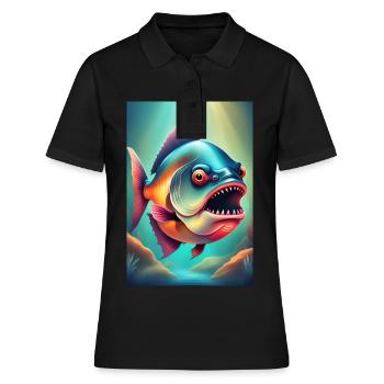 Poisson piranha à l’air en colère - Polo Femme - noir - Devant - Ailine (174cm)