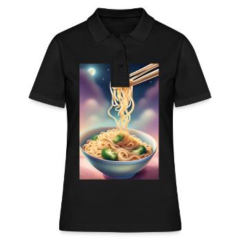 A nightly snack: bowl of noodles with broccoli - Women's Polo Shirt - black - Front - Ailine (174cm)