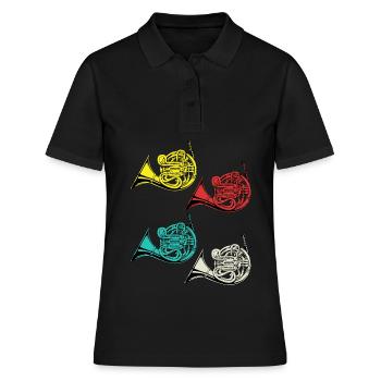 Horn Tshirt Orchester Big Band Vintage Waldhorn - Frauen Polo Shirt - Schwarz - Vorne - Ailine (174cm)
