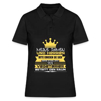ACHTUNG VEGETARIER KOMMT! VEGETARIER SPRUCH - Frauen Polo Shirt - Schwarz - Vorne - Ailine (174cm)