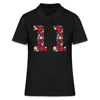 Flowers 11 - Frauen Polo Shirt - Schwarz - Vorne - Ailine (174cm)