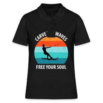 Ski nautique, ski nautique, skieurs nautiques - Polo Femme - noir - Devant - Ailine (174cm)