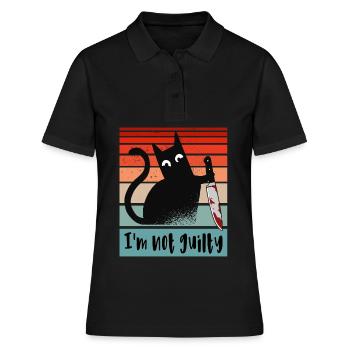 Je suis innocent, chat avec couteau ensanglanté - Polo Femme - noir - Devant - Ailine (174cm)