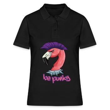 Punk Flamingo für Punk Rock mit Piercing - Frauen Polo Shirt - Schwarz - Vorne - Ailine (174cm)