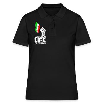 Femme, vie, liberté | Libérez l’Iran ! | Avec drapeau - Polo Femme - noir - Devant - Ailine (174cm)