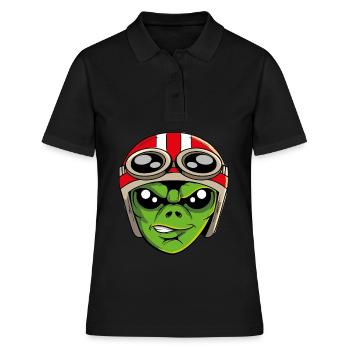 UFO Alien Ausserirdrischer Alienkopf Motorrad Helm - Frauen Polo Shirt - Schwarz - Vorne - Ailine (174cm)
