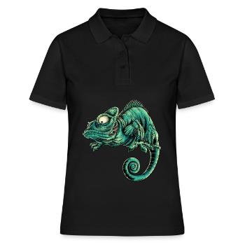Caméléon Jungle Madagascar Afrique Iguane - Polo Femme - noir - Devant - Ailine (174cm)