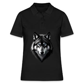 Wolf mit Blauen Augen Tier Motiv Kunst Wolf - Frauen Polo Shirt - Schwarz - Vorne - Ailine (174cm)