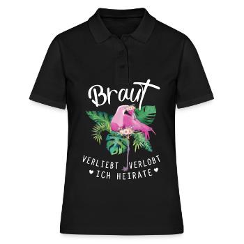 Braut Flamingo verliebt verlobt ich heirate jga - Frauen Polo Shirt - Schwarz - Vorne - Ailine (174cm)