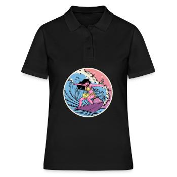 Surfer Anime Girl Vaporwave Surfboard Surfen - Frauen Polo Shirt - Schwarz - Vorne - Ailine (174cm)
