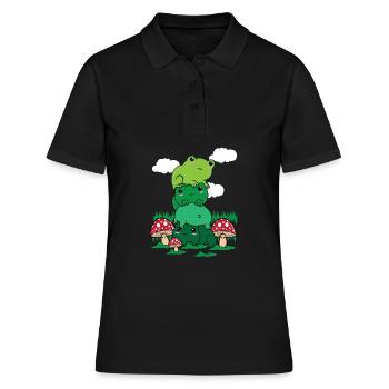 Cottagecore Aesthetic Kawaii Frosch Pile Pilz - Frauen Polo Shirt - Schwarz - Vorne - Ailine (174cm)