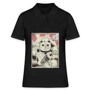 Esthétique japonaise Maneki Neko Cat timbre-poste - Polo Femme - noir - Devant - Ailine (174cm)