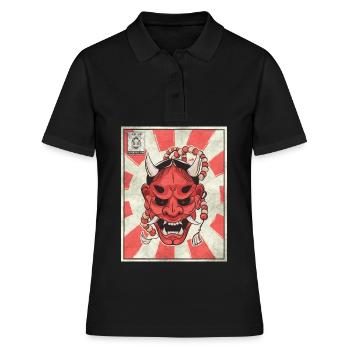 Timbre-poste japonais esthétique Demon Oni Mask - Polo Femme - noir - Devant - Ailine (174cm)