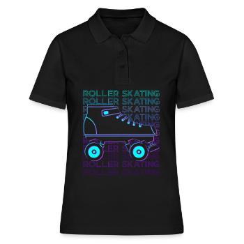 Rollschuhlaufen Rollschuhläufer Rollschuhe Retro - Frauen Polo Shirt - Schwarz - Vorne - Ailine (174cm)