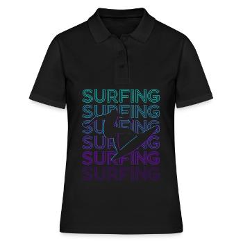Surfen Surfer Surf Retro - Frauen Polo Shirt - Schwarz - Vorne - Ailine (174cm)