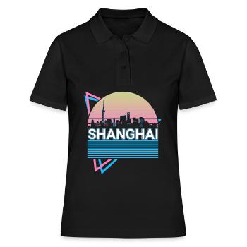 Shanghai City Skyline Cityscape Rétro - Polo Femme - noir - Devant - Ailine (174cm)