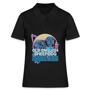 Vieux chien de berger anglais Retro - Polo Femme - noir - Devant - Ailine (174cm)