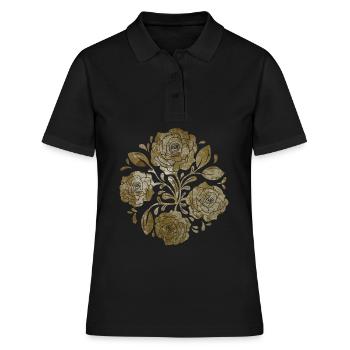 Barock Ästhetische Rose Kunstwerk Retro Vintage - Frauen Polo Shirt - Schwarz - Vorne - Ailine (174cm)