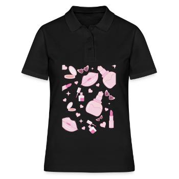 Coquette Esthétique Rose Motif Centre-ville Esthétique - Polo Femme - noir - Devant - Ailine (174cm)