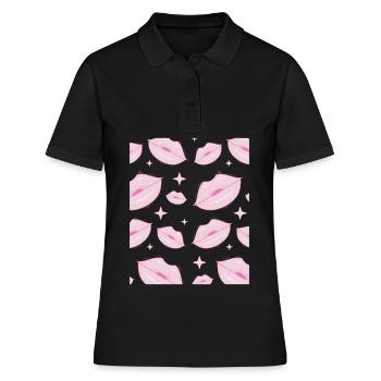 Coquette Aesthetic Pink Kisses Lipstick Downtown - Frauen Polo Shirt - Schwarz - Vorne - Ailine (174cm)