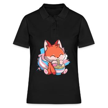 Transgender Pride Kawaii Fox Ramen Noodles Trans - Polo Femme - noir - Devant - Ailine (174cm)