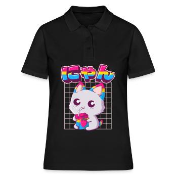 Pansexual Pride Kawaii Cat Lait de fraise Pansex - Polo Femme - noir - Devant - Ailine (174cm)
