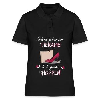 Shoppen Shopping Therapie Spruch Einkauf Design - Frauen Polo Shirt - Schwarz - Vorne - Ailine (174cm)