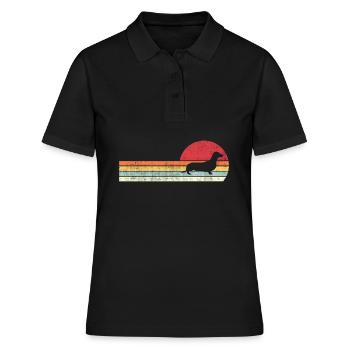 Vintage Retro Dackel T Shirt Hund für Männer & Frauen - Frauen Polo Shirt - Schwarz - Vorne - Ailine (174cm)