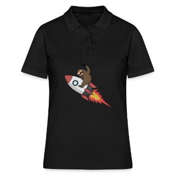 Paresseux sur la fusée. Espace drôle. Astronaute - Polo Femme - noir - Devant - Ailine (174cm)