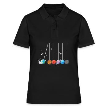 Weltraum Astronaut Pendel Rakete Sonnensystem - Frauen Polo Shirt - Schwarz - Vorne - Ailine (174cm)