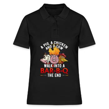 Lustiger BBQ Witz Schwein Huhn Kuh Barbecue Humor - Frauen Polo Shirt - Schwarz - Vorne - Ailine (174cm)