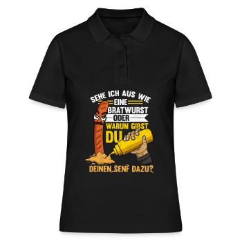 Imbiss Spruch, Senf dazugeben, Bratwurst - Frauen Polo Shirt - Schwarz - Vorne - Ailine (174cm)