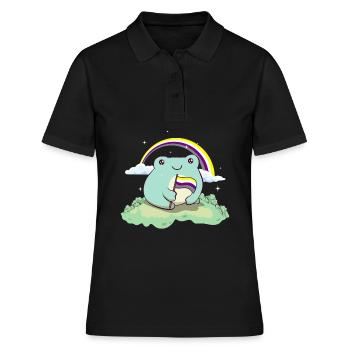 Nicht-binäre Stolz Flagge Niedlicher Frosch Subtil - Frauen Polo Shirt - Schwarz - Vorne - Ailine (174cm)