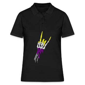Non Binary Pride Flag Devil Horn Skeleton Subtle - Frauen Polo Shirt - Schwarz - Vorne - Ailine (174cm)