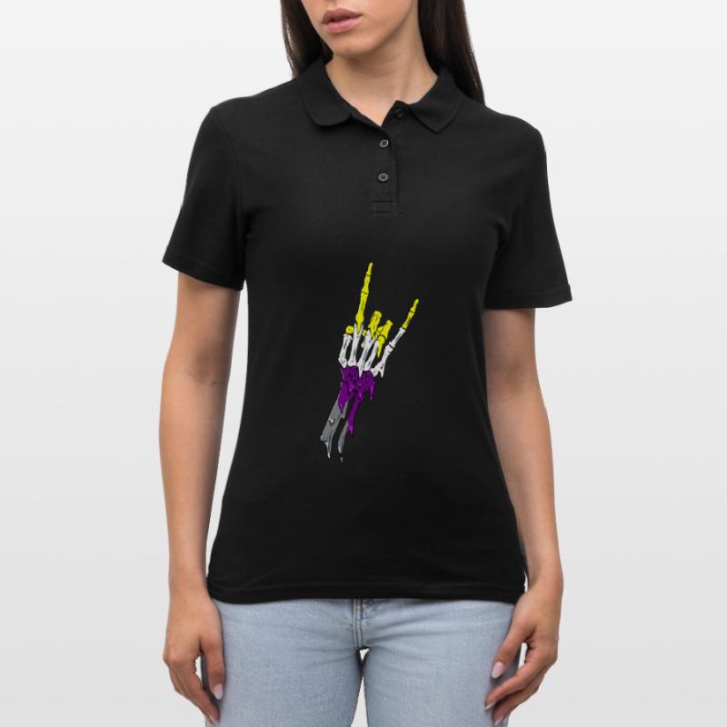 Non Binary Pride Flag Devil Horn Skeleton Subtle Frauen Polo Shirt