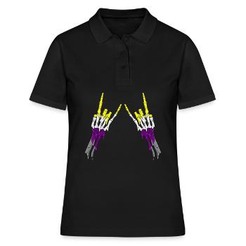 Non Binary Pride Flag Devil Horn Skeleton Subtle - Frauen Polo Shirt - Schwarz - Vorne - Ailine (174cm)