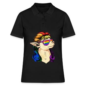 Homosexuell Stolz Regenbogen Flagge Mullet Chihuah - Frauen Polo Shirt - Schwarz - Vorne - Ailine (174cm)