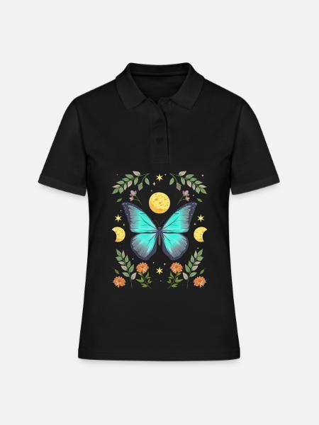 Cottagecore monarque papillon fleurs lune - Polo Femme - noir