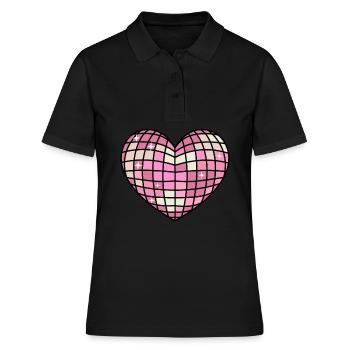 Dänische Pastell-Ästhetik Herz Disco Ball - Frauen Polo Shirt - Schwarz - Vorne - Ailine (174cm)