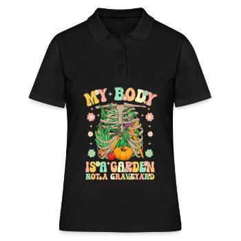 Régime végétalien Groovy à base de plantes - Polo Femme - noir - Devant - Ailine (174cm)