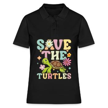 Groovy Meeresschildkröte - Frauen Polo Shirt - Schwarz - Vorne - Ailine (174cm)