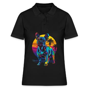 Bouledogue français Frenchie chien plage Bain de soleil - Polo Femme - noir - Devant - Ailine (174cm)