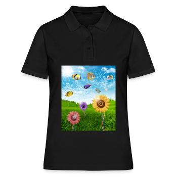 Frutiger Aero Esthétique Tech Paysage Poissons Soleil - Polo Femme - noir - Devant - Ailine (174cm)