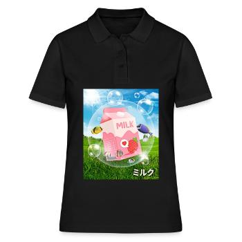 Frutiger Aero Aesthetic Tech Kawaii Lait de Fraise - Polo Femme - noir - Devant - Ailine (174cm)