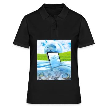 Frutiger Aero Aesthetic Tech Wasserfische Monitor - Frauen Polo Shirt - Schwarz - Vorne - Ailine (174cm)