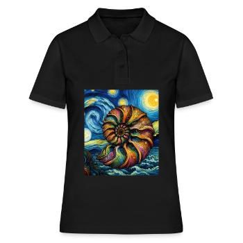 Ammonit Fossil Paläontologe Sternennacht Malerei - Frauen Polo Shirt - Schwarz - Vorne - Ailine (174cm)