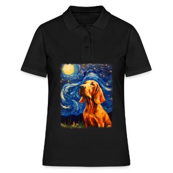 Bluthund Hund Sternennacht Gemälde - Frauen Polo Shirt - Schwarz - Vorne - Ailine (174cm)